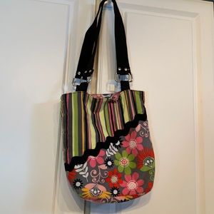 Floral/Striped Open Tote Bag 10”x9”x4”